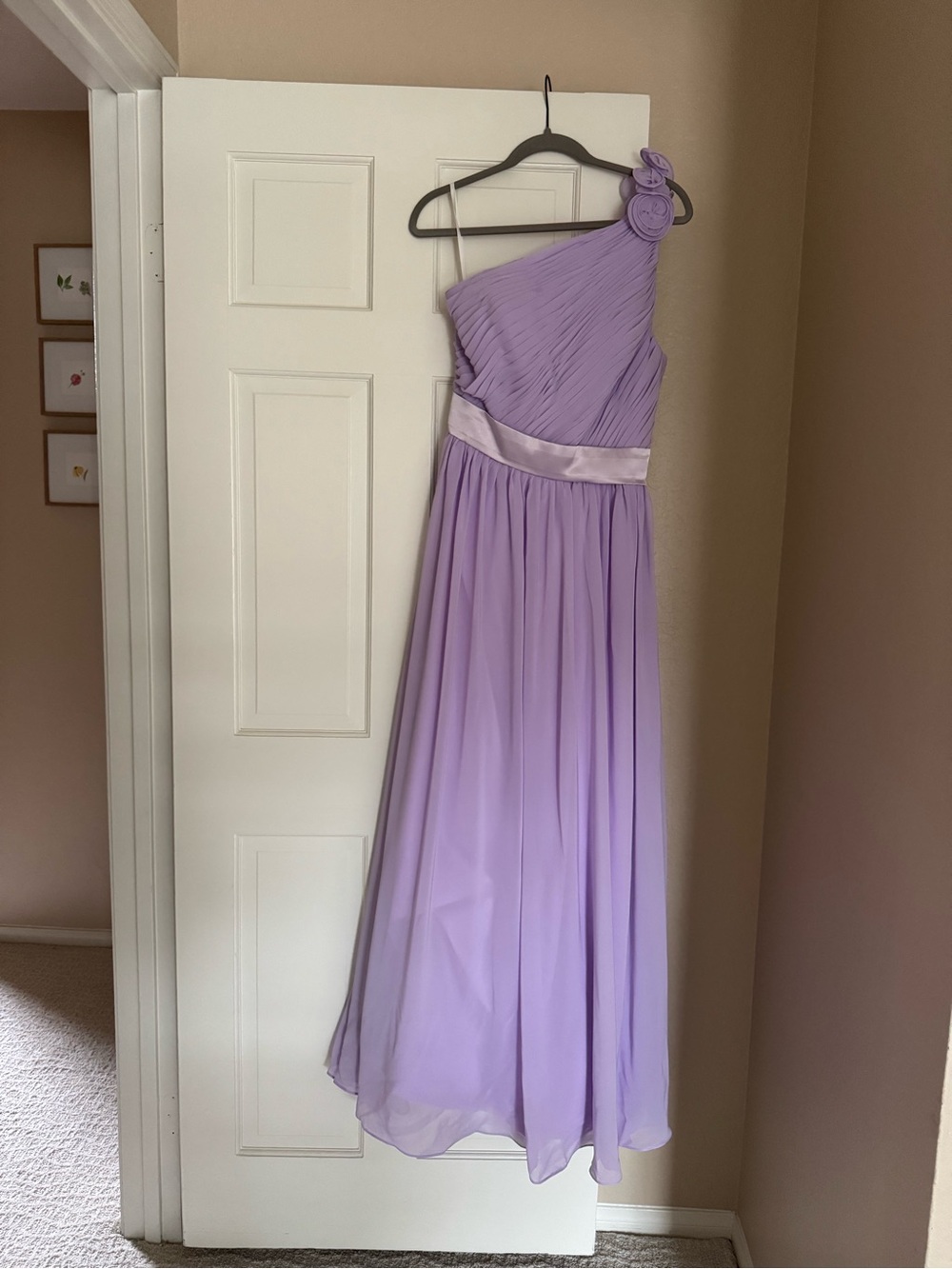 One-Shoulder Lavender Chiffon Evening Dress